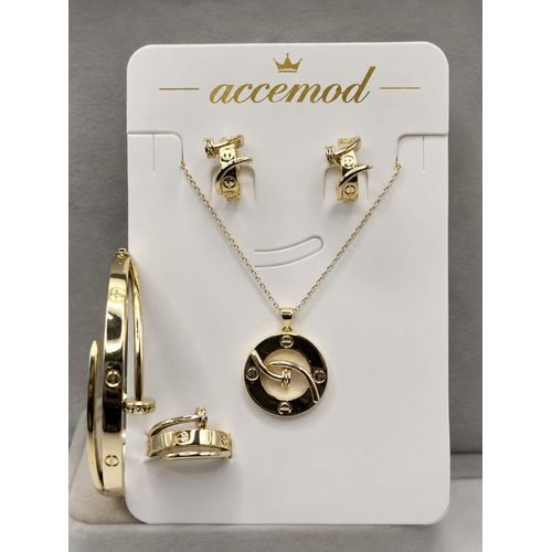 Parure de Bijoux Moderne Dorée 4 Pièces (Collier, Bracelets, Boucles d'oreilles, Bague)