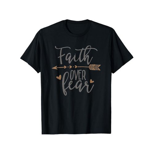 T-shirt Homme Foi au-delà de la Peur - T-shirt à Col Rond avec Texte Pailleté Doré et Motif Cœur, Vêtement Chrétien Inspirant et Étincelant, Disponible en Coupe Standard S-XXXL, Lavable en Machine pour un Confort Toute l'Année