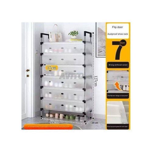 Étagère à Chaussures 7 Niveaux Transparente avec Portes Anti-Poussière – Armoire de Rangement Grande Capacité, Meuble Organisateur Moderne, Empilable et Modulable, Tiroirs en Plastique, Structure Métallique Solide, Gain de Place pour Maison et Dressing