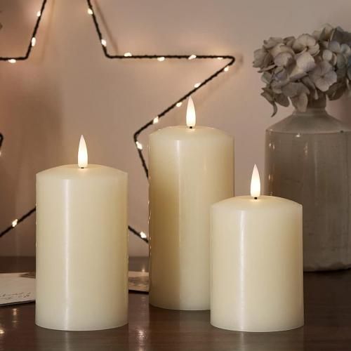 Lot de 3 bougie led, Veilleuses à la Paraffine, Vanille, Flamme 3D, LED, Bougie