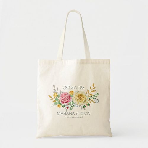 Tote Bag Bouquet de fleurs de rose jaune et rose Unique, haute qualité