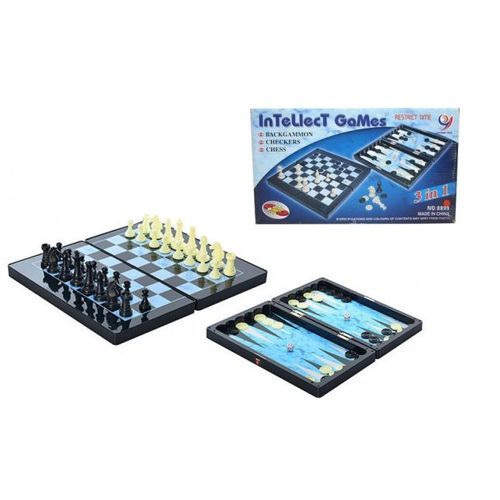 Boîtier 3 jeux en 1 : Echecs, Dames et backgammon