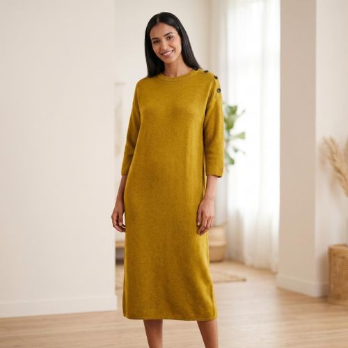 Robe Longue À Boutons - Olive