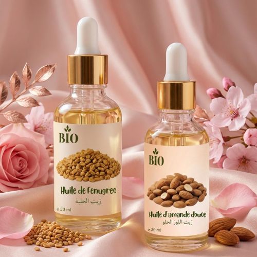 Pack x2 Huile de fenugree 50 ml et Huile de amande douce 30 ml soin hydratation