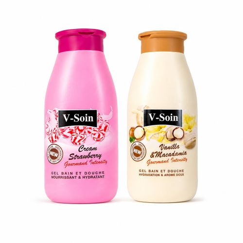 V-Soin Gel Bain & Douche Hydratant– Parfum Gourmand Longue Durée – Cream Strawberry / Vanilla & Macadamia
