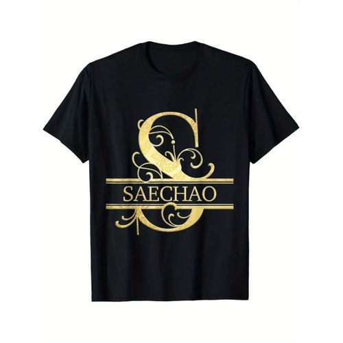 T-shirt Saechao pour & - T-shirt décontracté à manches courtes et col rond avec imprimé du nom Saechao, adapté à toutes les saisons, lavable en machine, parfait pour la salle de sport et les tenues décontractées, tenues toutes saisons - T-shirt avec log