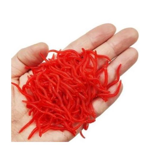 Pack de 100 Vers Rouges Artificiels pour la Pêche – Leurres Souples Réalistes avec Odeur de Poisson Forte – Appâts Silicones Haute Attractivité