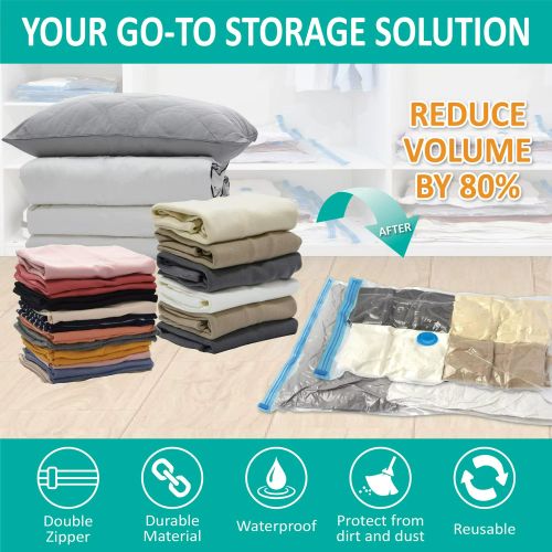 Lot de 10 Sacs de Rangement Sous Vide avec Pompe Manuelle – Sacs Compression pour Vêtements, Couettes et Oreillers, Gain de Place Voyage et Maison