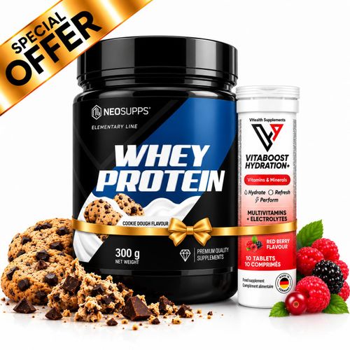 Pack Performance et Energie - Whey Protein Cookie Dough ( Pate à Cookie ) 300 g + Vitamins & Minerals Redberry 10 Tabs