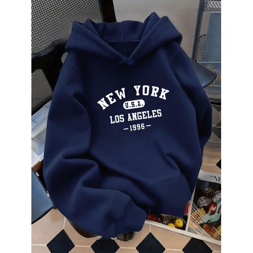 Sweat à capuche vintage pour femme avec imprimé lettres New York Los Angeles, tissu doux et extensible avec cordon de serrage et poche, sweat à la mode pour un usage quotidien automne/hiver, lavable en machine