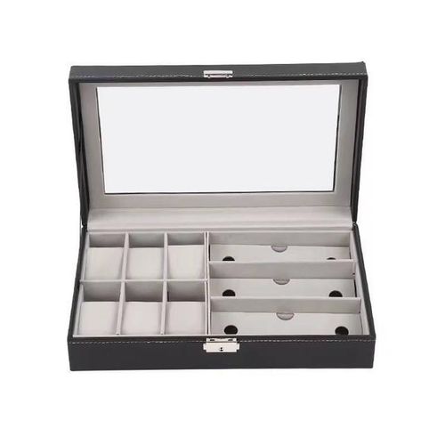 Coffret Organiseur Mixte en Similicuir pour 6 Montres et 3 Lunettes