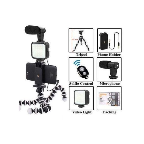 Kit vidéo pour smartphone, kit de vlogging, kit YouTuber, avec micro et trépied lumineux , clip de téléphone extensible, télécommande compatible avec iPhone/smartphone/appareils photo