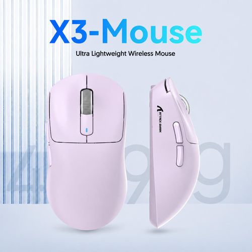 Souris Gaming X3 Tri-Mode – PAW3395 26000 DPI – Sans Fil 2,4 GHz, Bluetooth et USB-C – Purple