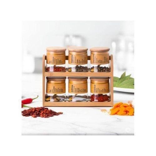 Ensemble de bocaux à épices en verre avec couvercles et cuillères en bambou – Élégance et organisation pour votre cuisine