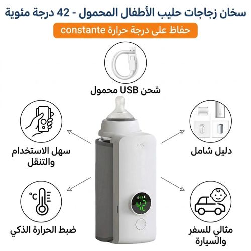 Chauffe-Biberon Portable Sans Fil Rechargeable USB (75g), Chauffe-Lait de Voyage Réglable 3 Vitesses, Température Constante Intelligente, Idéal pour Maman en Déplacement