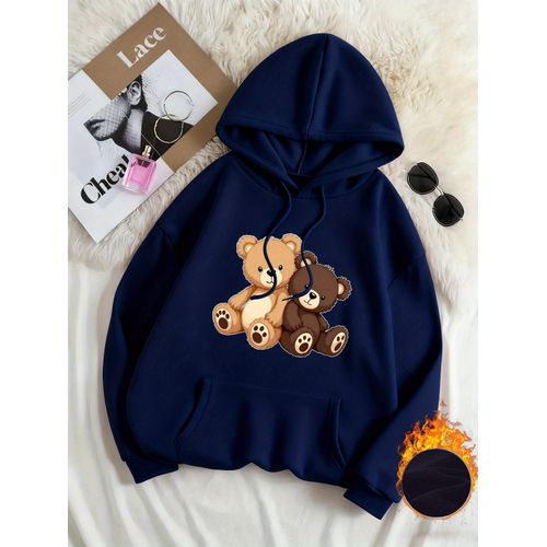 Sweat-shirt à capuche et cordon de serrage élégant pour femmes, idéal pour l'automne et l'hiver, avec motifs imprimés, parfait pour les saisons froides, vêtements pour femmes