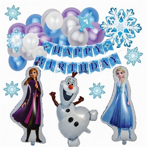 Kit Dcoration Anniversaire La Reine des Neiges - Ballons Elsa Anna Olaf et Arche Bleue