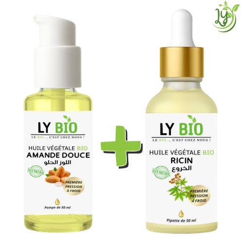 PACK HUILE AMANDE DOUCE 50ML - POMPE HUILE RICIN 50ML - PIPETTE