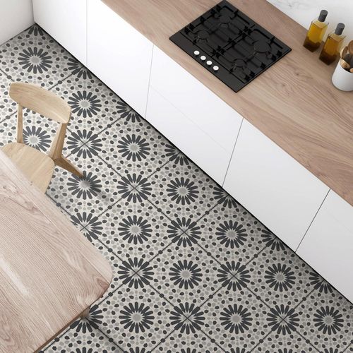 Autocollants de carreaux marocains - Peler et coller, autocollants de mur vintage auto-adhésifs pour cuisine et salle de bain, 10,16 x 10,16 cm, motif géométrique, vinyle, amovible, détail pailleté, installation multi-surface