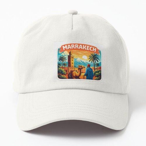 Marrakech Sunset Medina Travel Sticker Casquette blanc avec design unique