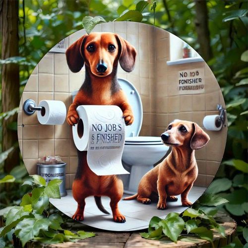 Décoration de Salle de Bain Teckel - Panneau Rond en Bois de 19.81cm avec Design Animal Amusant, Parfait pour la Maison, le Bar, le Café & le Club, Chien de Saucisse, Art Mural, Parfait pour la Décoration de Chambre