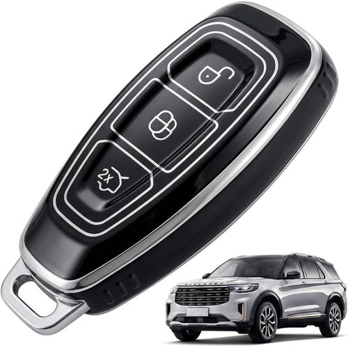 Coque de clé de voiture en TPU noir compatible avec Ford Focus, Mondeo, Escort, Taurus, Kuga, Edge, Explorer, Ranger, Ford Puma, Fiesta