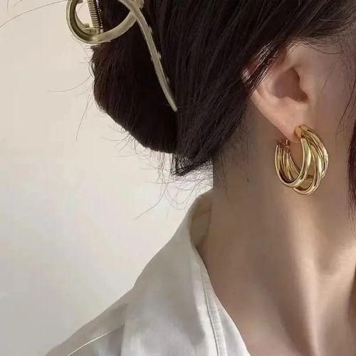 Boucles d'Oreilles Créoles Géométriques Vintage en Métal pour Femme