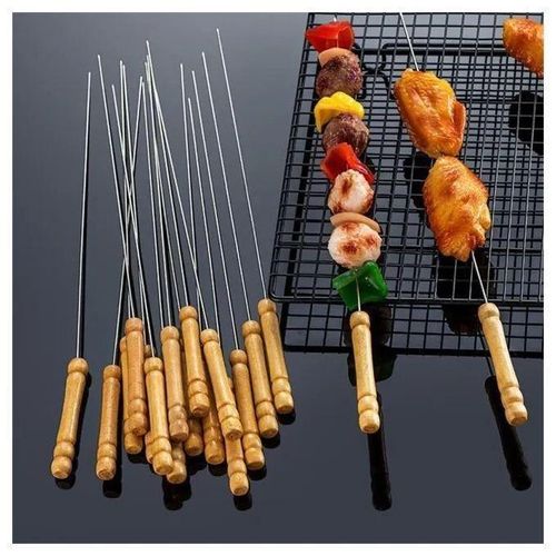Kit de 12 Bâton de Barbecue en Bois et Acier Inoxydable