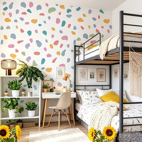 Autocollants muraux 72 pièces en PVC à pois irréguliers colorés de style bohème, adaptés pour la rentrée scolaire, l'été, la saison des remises de diplômes, la fête des Mères, la fête des Pères, le jour de l'Indépendance, l'Oktoberfest, la saison des ma
