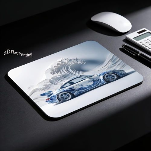 1pc Pack Tapis de Souris Imprimé Numérique 2D Sans Bordure, Illustration Artistique Créative de Voiture de Sport avec Nouveau Motif Chinois et Vague, Tapis de Bureau Cool Style Chinois, Accessoire d'Ordinateur pour Bureau & Gaming. Impression Plate, PAS