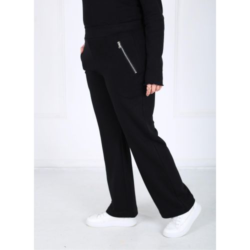 Pantalon Femme - Droit Poches Zippées - Molleton - Noir
