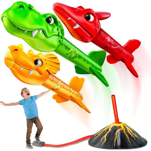 Jeu Extérieur STEM Dinosaure – Fusées Mousse Pression d'Air avec Base Volcan