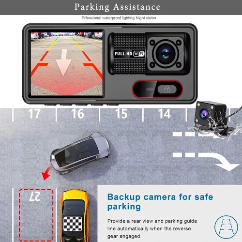Dashcam Voiture 3 Caméras Full HD 1080P WiFi – Avant, Habitacle et Arrière