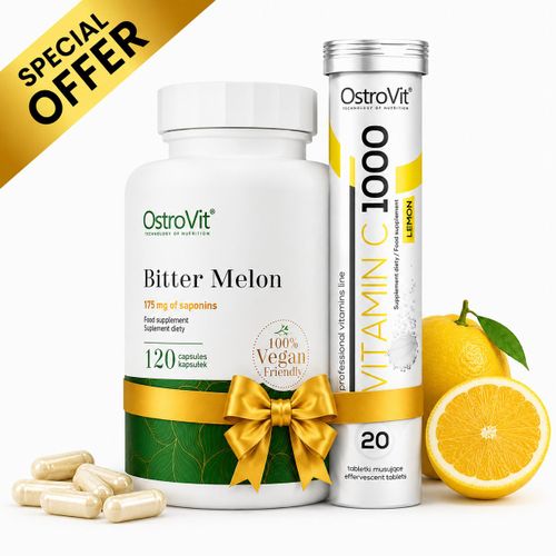 Pack Bitter Melon 120 Caps - Extrait De Melon Amer, Source Naturelle De Saponines + Vitamin C 1000 mg 20 Effervescent Tabs Lemon