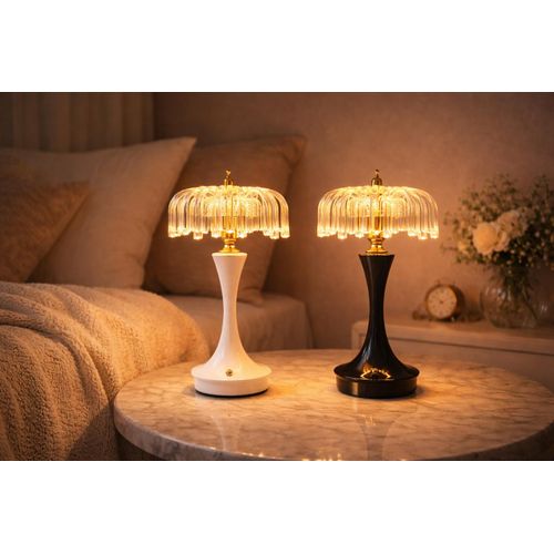 PACK DEUX Lampes de Table LED Cristal – Design Élégant & Lumière Chaleureuse Relaxante (Blanc & Noir) 3 couleurs de lumière,Lampe de chevet
