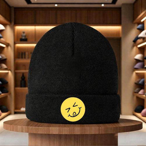 1 pièce Visière légère à visage joyeux rétro avec fermeture à bord noir joyeux jaune extensible décontractée pour sports de plein air et main en hiver Légère, élégante, douce Taille unique Hiver Idéale pour le streetwear Idéale pour l'urbain