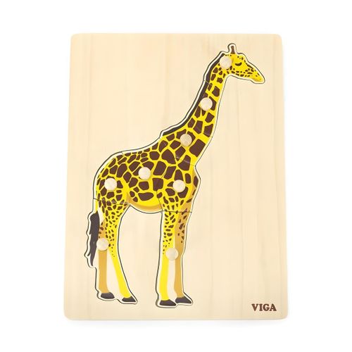 Puzzle d'encastrement en bois - Méthode Montessori - Éveil et motricité fine 18M+ - Girafe multicolore