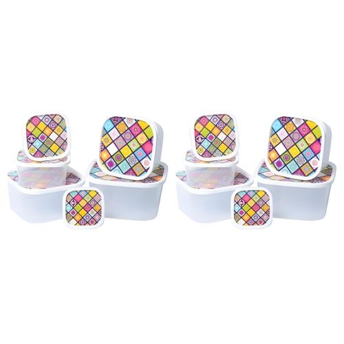 Lot de 2 - Boîtes de Conservation Alimentaire Empilables - Design Patchwork Coloré - Cuisine & Frigo - Set de 6 Tailles Variées