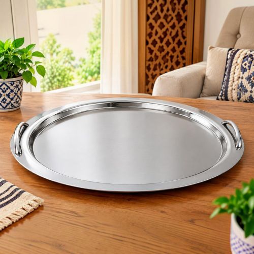 Plateau de Service Ovale en Inox 48 cm avec Poignées – Grand Plateau de Présentation et de Service