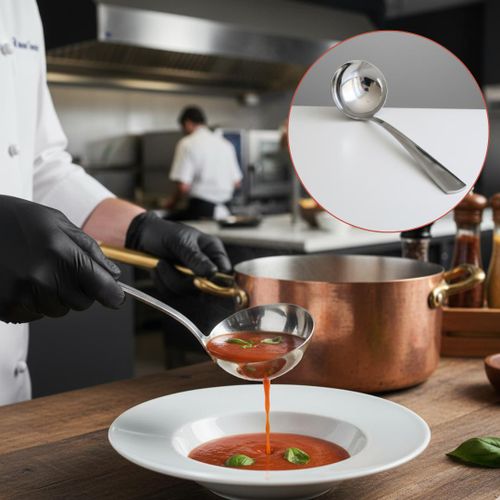 Grande louche robuste en acier inoxydable pour soupes et sauces