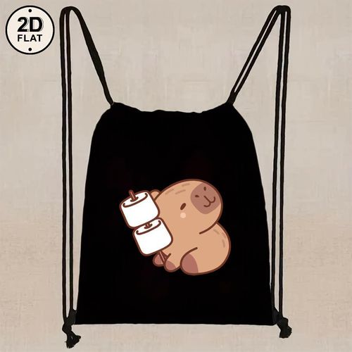 Un sac noir à cordon avec un adorable imprimé de capybara, fabriqué à partir d'un matériau doux, parfait pour transporter et ranger. Idéal pour les vacances, les entraînements, le shopping, le sport et le yoga, ce qui en fait un excellent choix de cadea