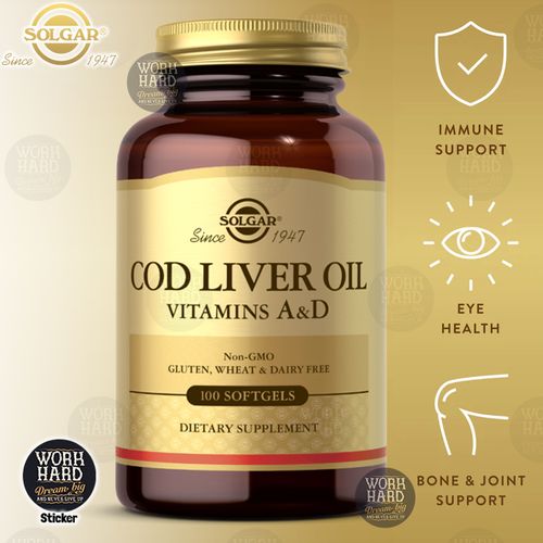 Huile de foie de morue, Vitamines A et D, système immunitaire 100 caps Sticker