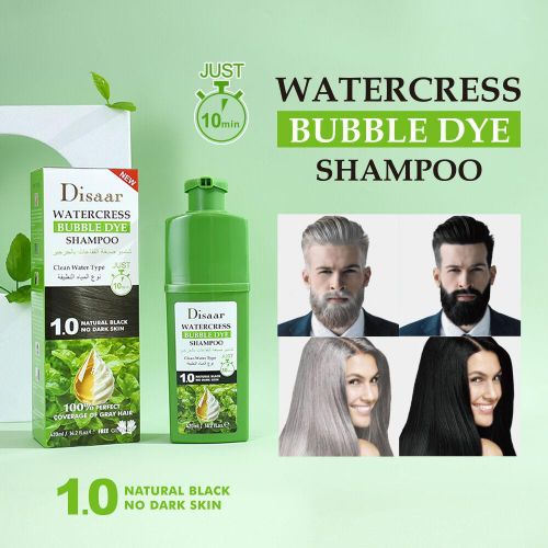 Shampoing Coloration Naturelle bio à bulles marron foncé avec collagène, coloration rapide et couvrance parfaite à 100%