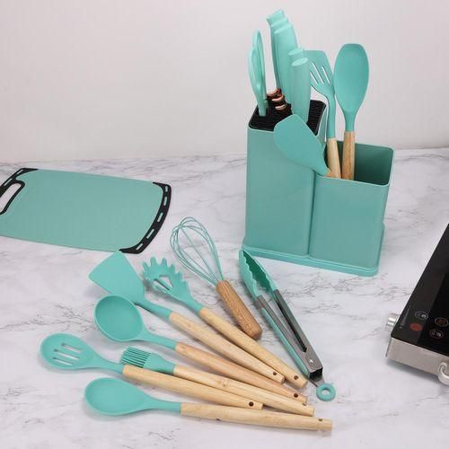 Ensemble de couteaux en silicone F2, 19 pièces, manche en bois, paille à double baril, cadeau