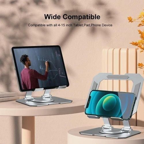 Support de Tablette en AluminiumTables utilitaires, Rotatif 360, pliable pour Téléphones, tablettes, iPad -Gris