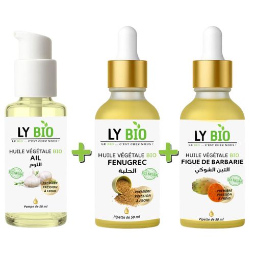 PACK HUILE AIL 50ML - POMPE + HUILE FENUGREC 50ML - PIPETTE + HUILE FIGUE DE BARBARIE 50ML - PIPETTE