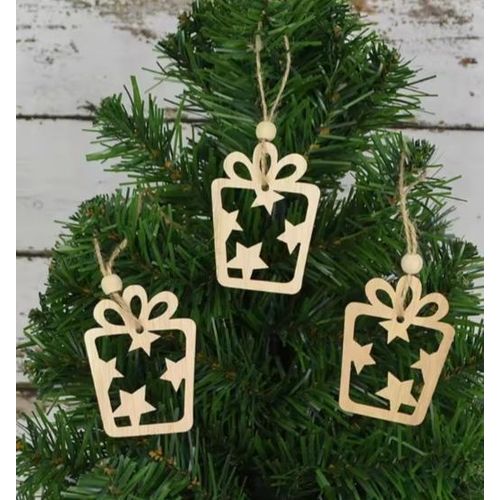 10 Pcs decorations Arbre de Noël en Bois, Nouvel An Décoration de Sapin de Noël Pendentif