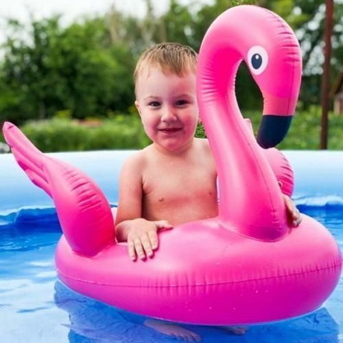 حلقة سباحة عملاقة قابلة للنفخ على شكل فلامنغو للأطفال