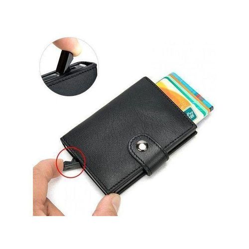 Porte-Carte Bancaire Automatique en Cuir Véritable, Portefeuille à Sécurité RFID et Design Élégant, Noir