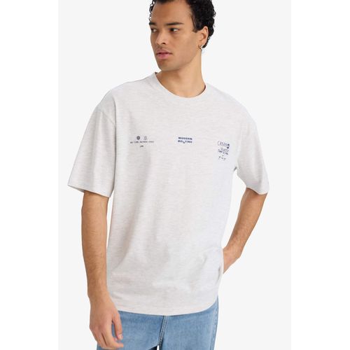 تيشيرت نص كم أوفر سايز مطبوع برقبة مستديرة